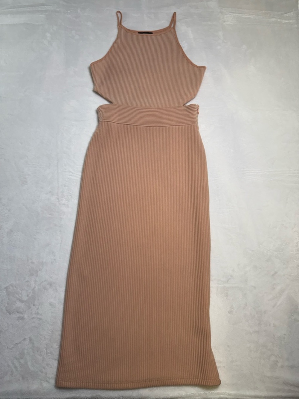 Topshop‎ Peach Ribbed Maxi Dress with cut outs and Slim Straps